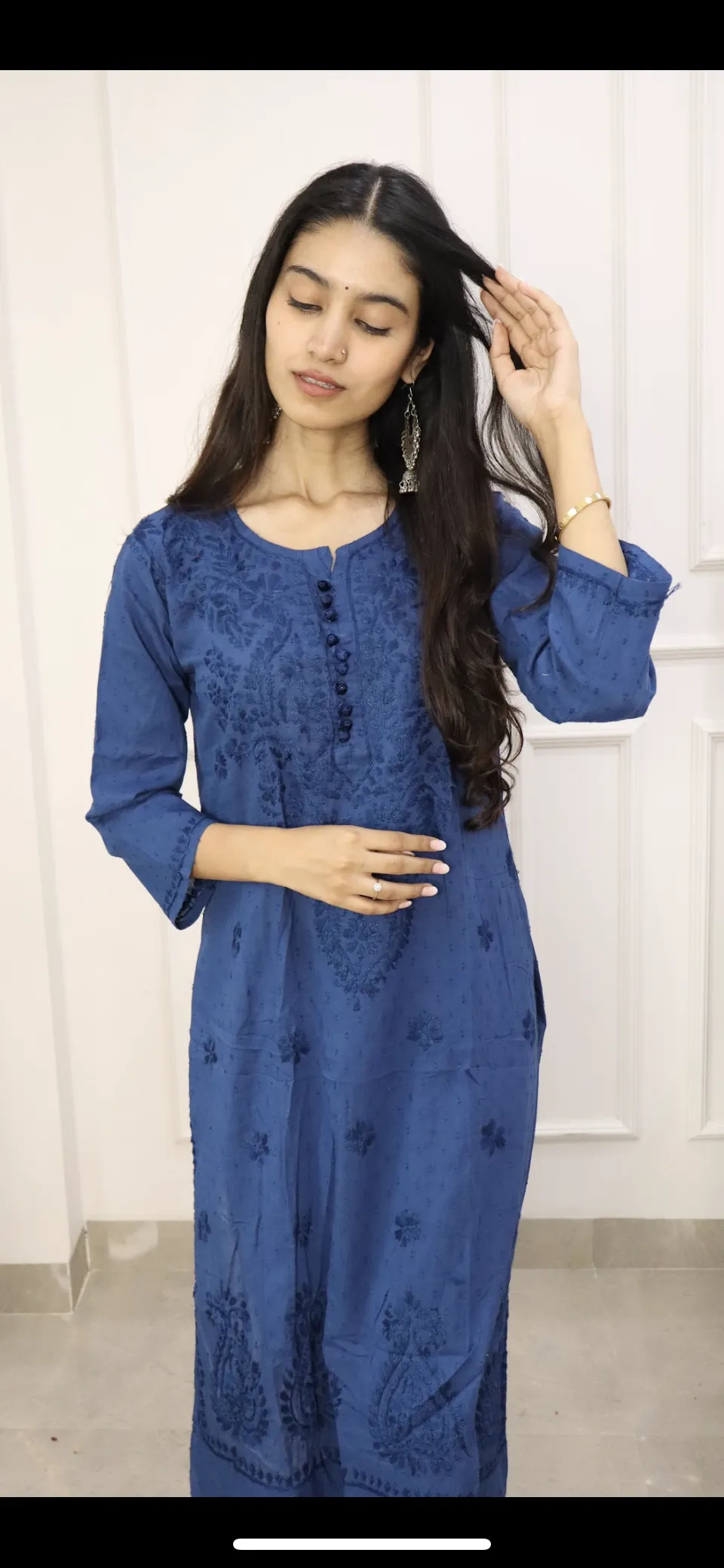 Ink Blue Chikankari cotton Kurti With Pant
