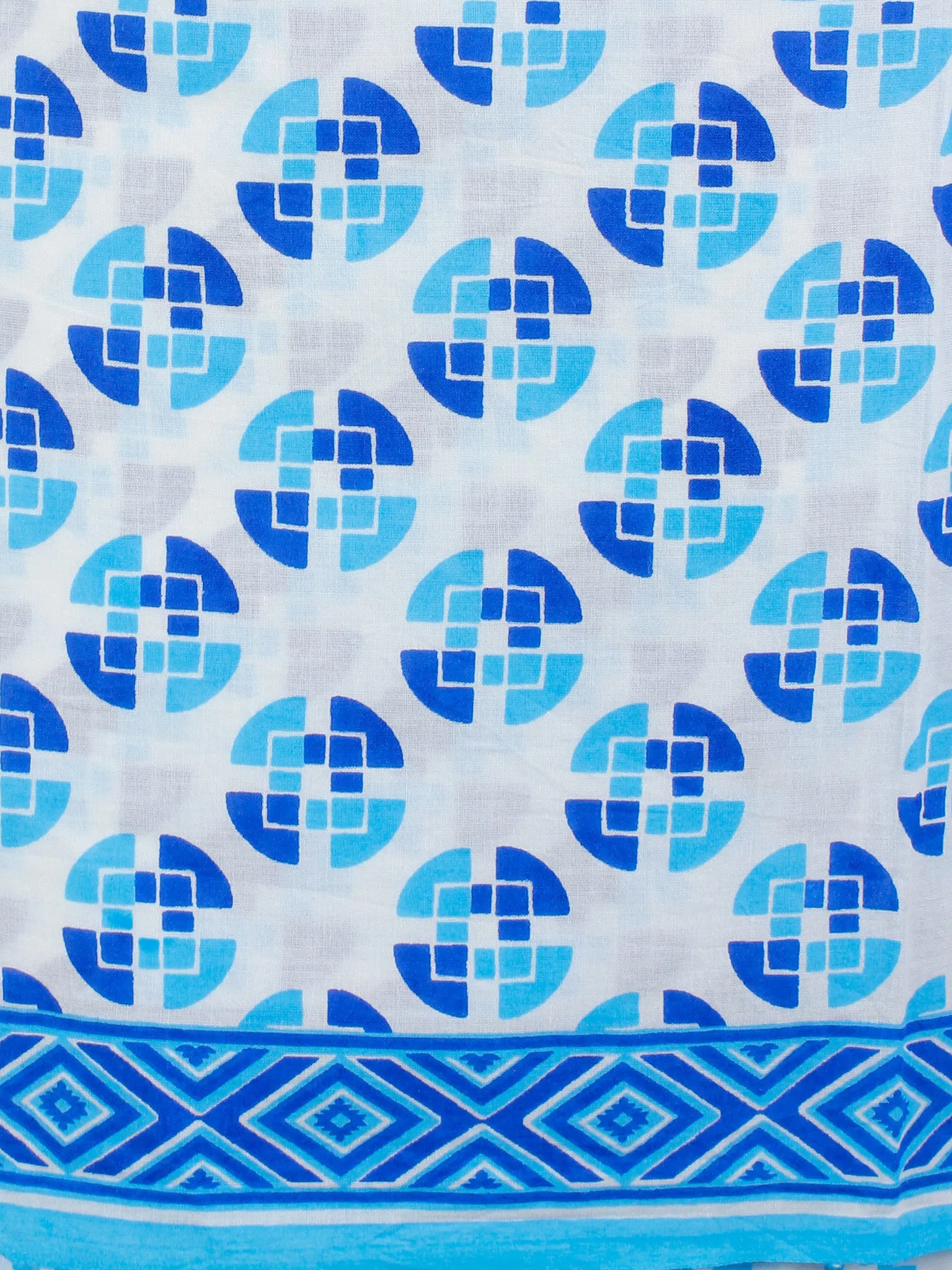 Ivory Blue Hand Block Printed Cotton Suit-Salwar Fabric With Chiffon Dupatta - S16281235
