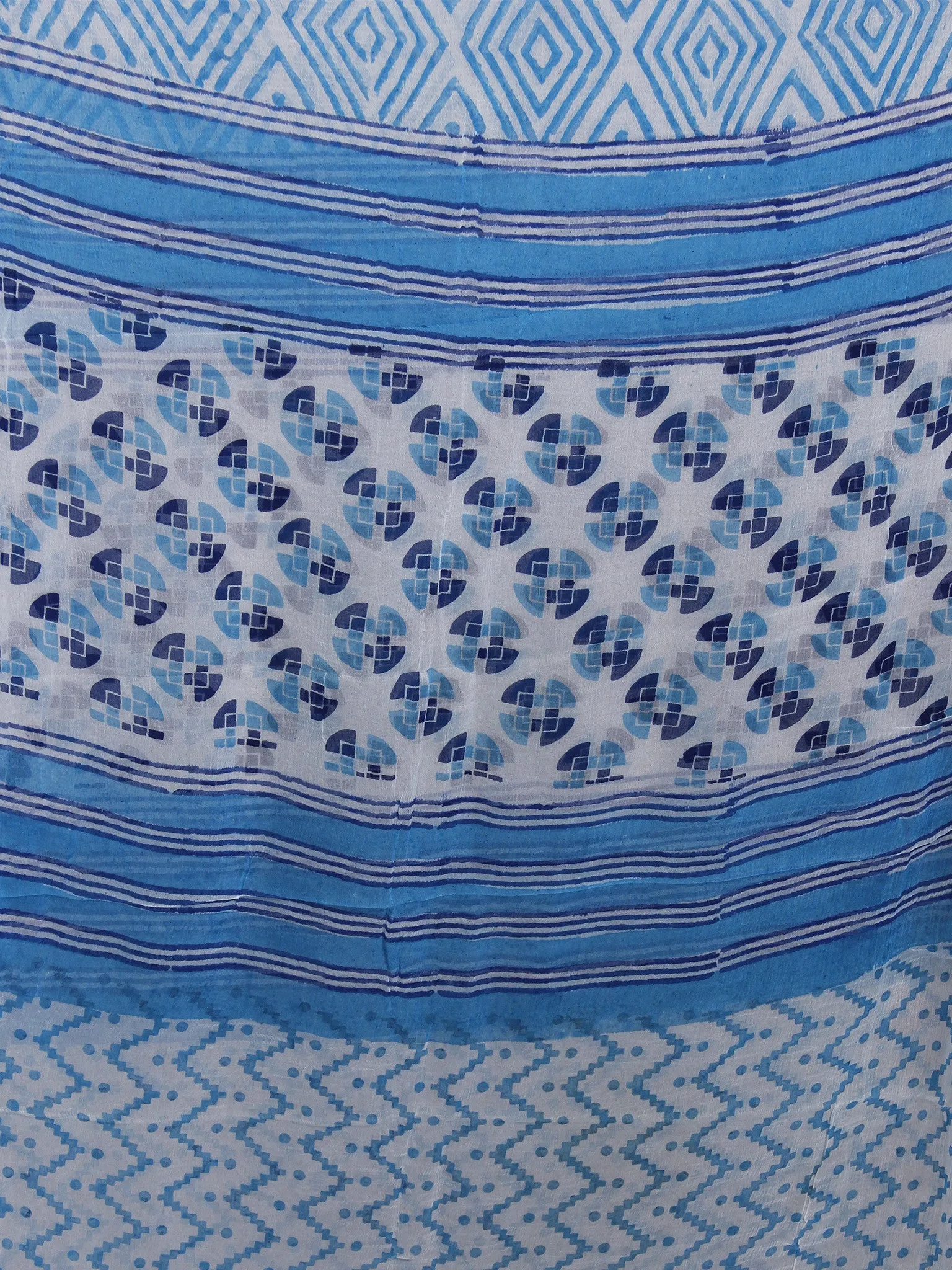 Ivory Blue Hand Block Printed Cotton Suit-Salwar Fabric With Chiffon Dupatta - S16281235