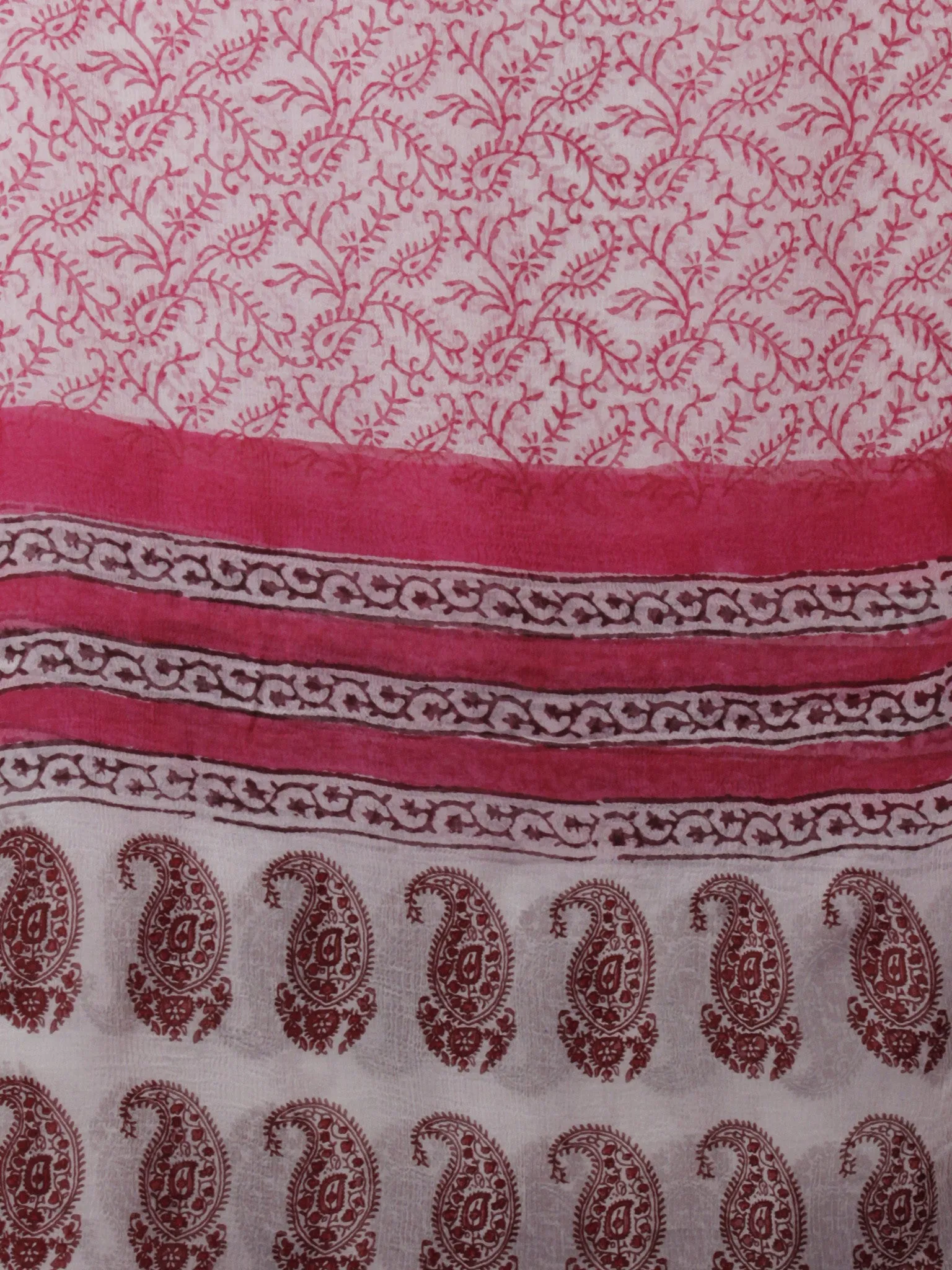 Ivory Pink Maroon Hand Block Printed Cotton Suit-Salwar Fabric With Chiffon Dupatta (Set of 3) - S16281290