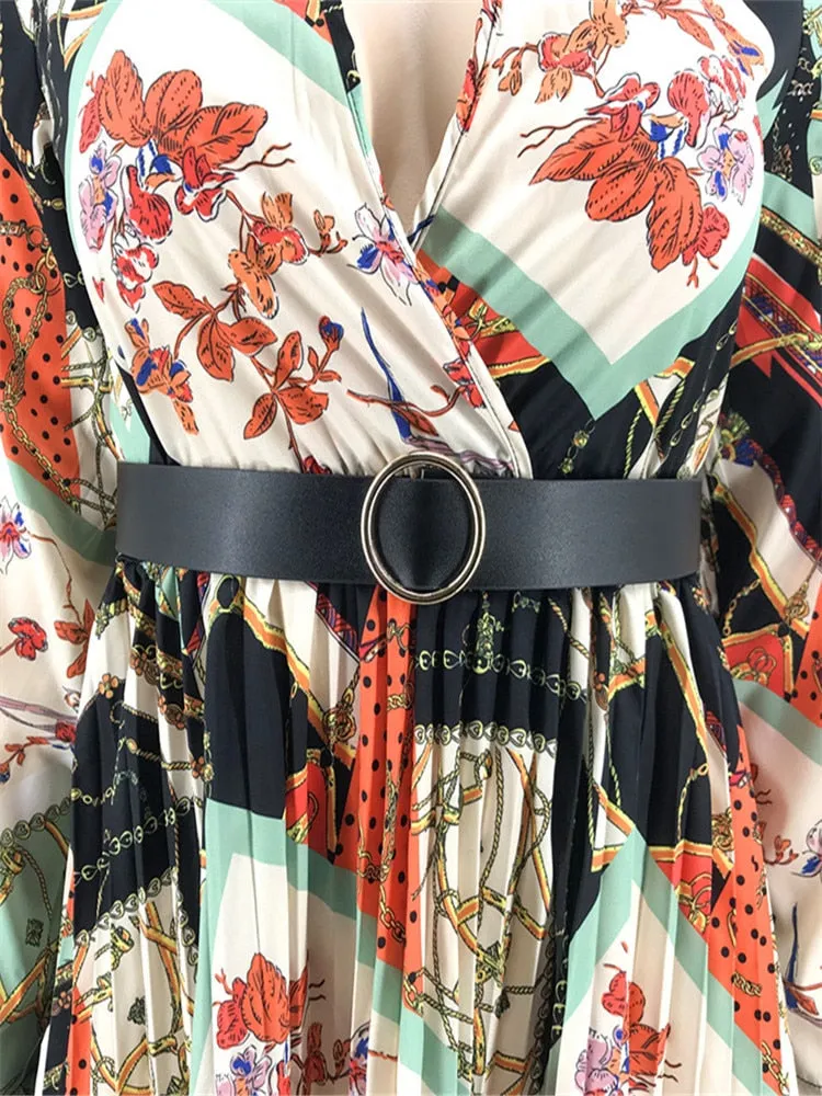 JazzHer Plus Size African Clothes Women Summer Maxi Dress Vintage Belt Print Long Sleeve Dresses Boubou Oversize Femme Vestidos