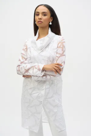 Joseph Ribkoff White/Black Organza Abstract Print Cocoon Coat Style 252036