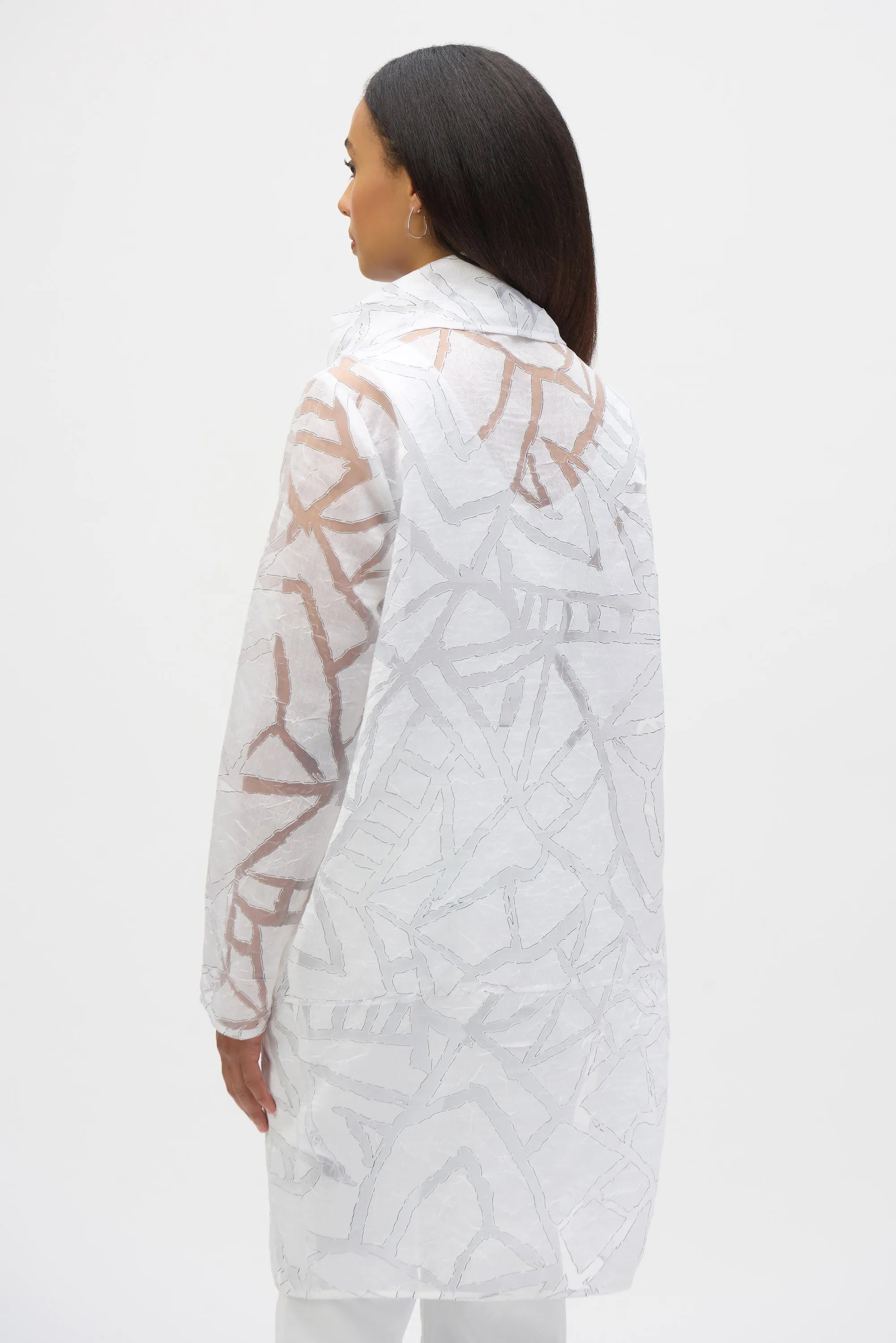 Joseph Ribkoff White/Black Organza Abstract Print Cocoon Coat Style 252036