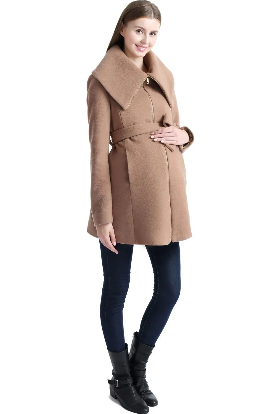 Kimi   Kai Maternity "Mia" Wool Blend Fold Collar Coat