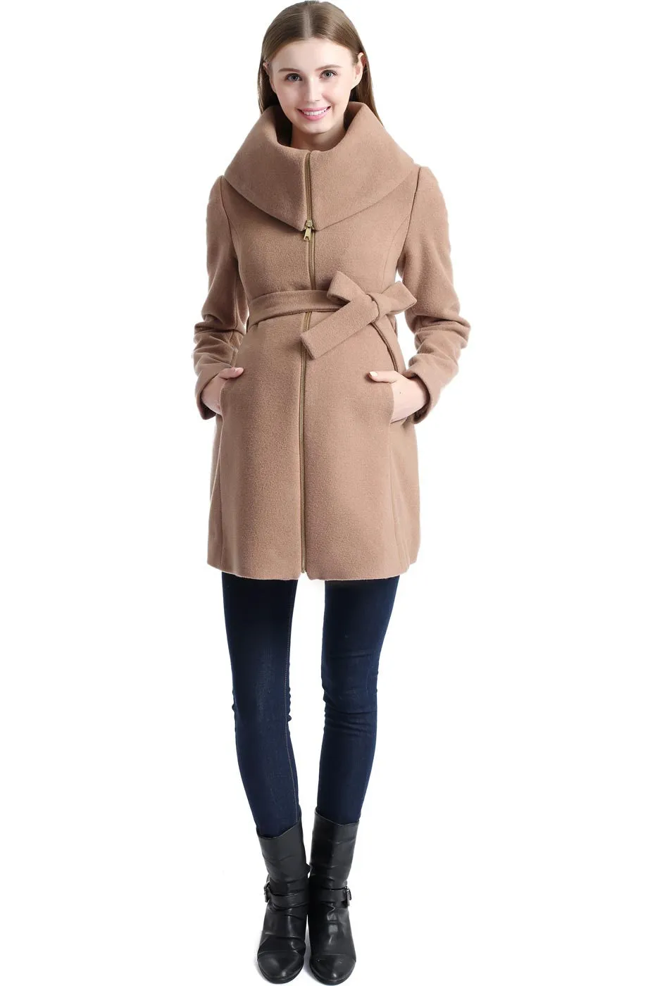 Kimi   Kai Maternity "Mia" Wool Blend Fold Collar Coat