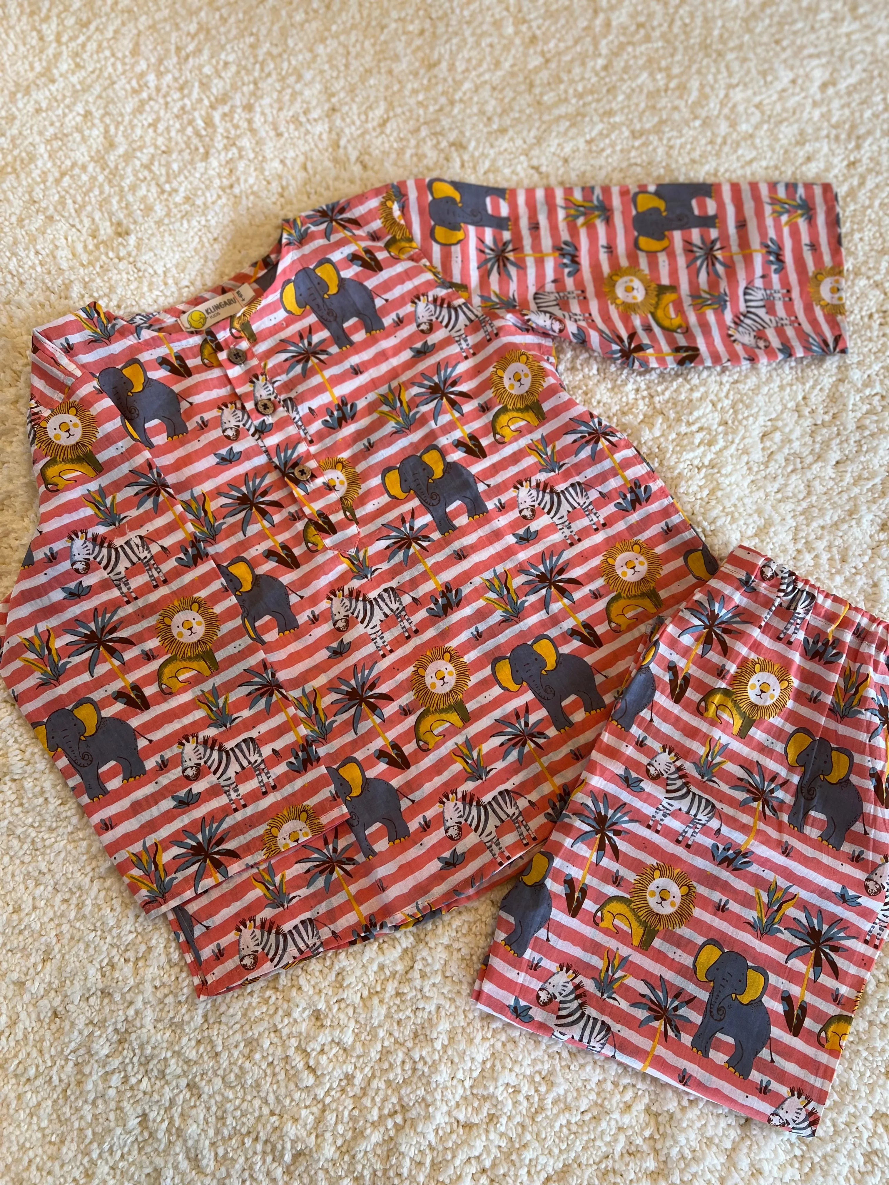 Klingaru Night Suit - Peach Jungle Animals