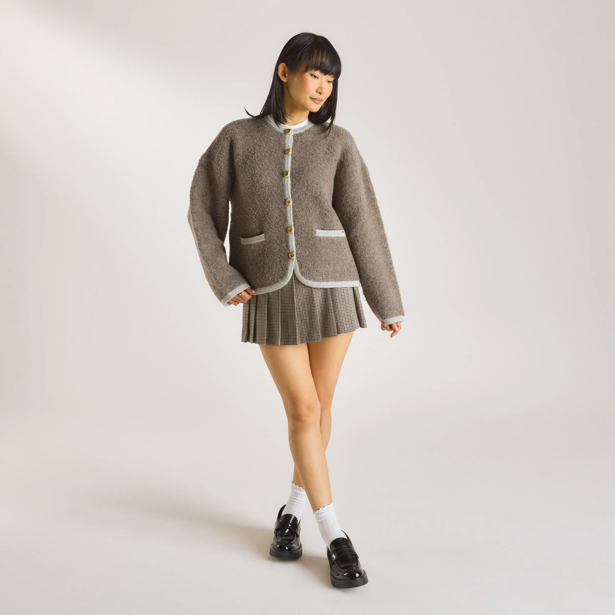 Knitted Wool Blend Jacket - Truffle