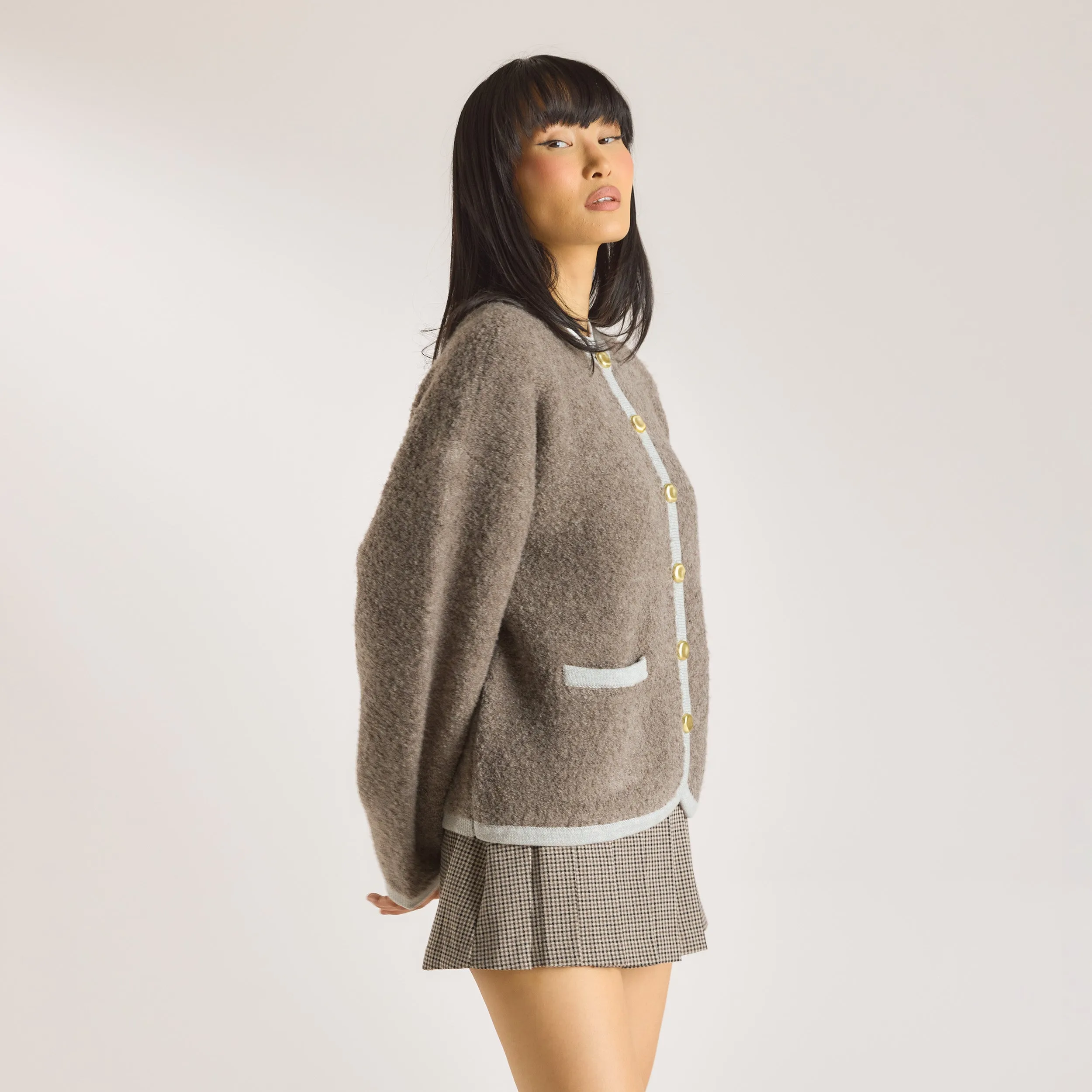 Knitted Wool Blend Jacket - Truffle