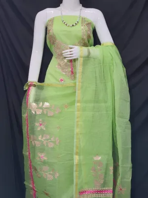 Kota Doria Embroidered Suit Set In Green