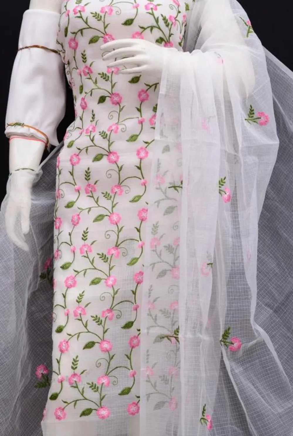 Kota Doria Embroidered Suit Set In White