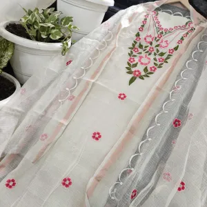 Kota Doria Embroidered Suit Set In White