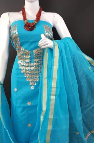 Kota Doriya Embridery Work Suit In Blue