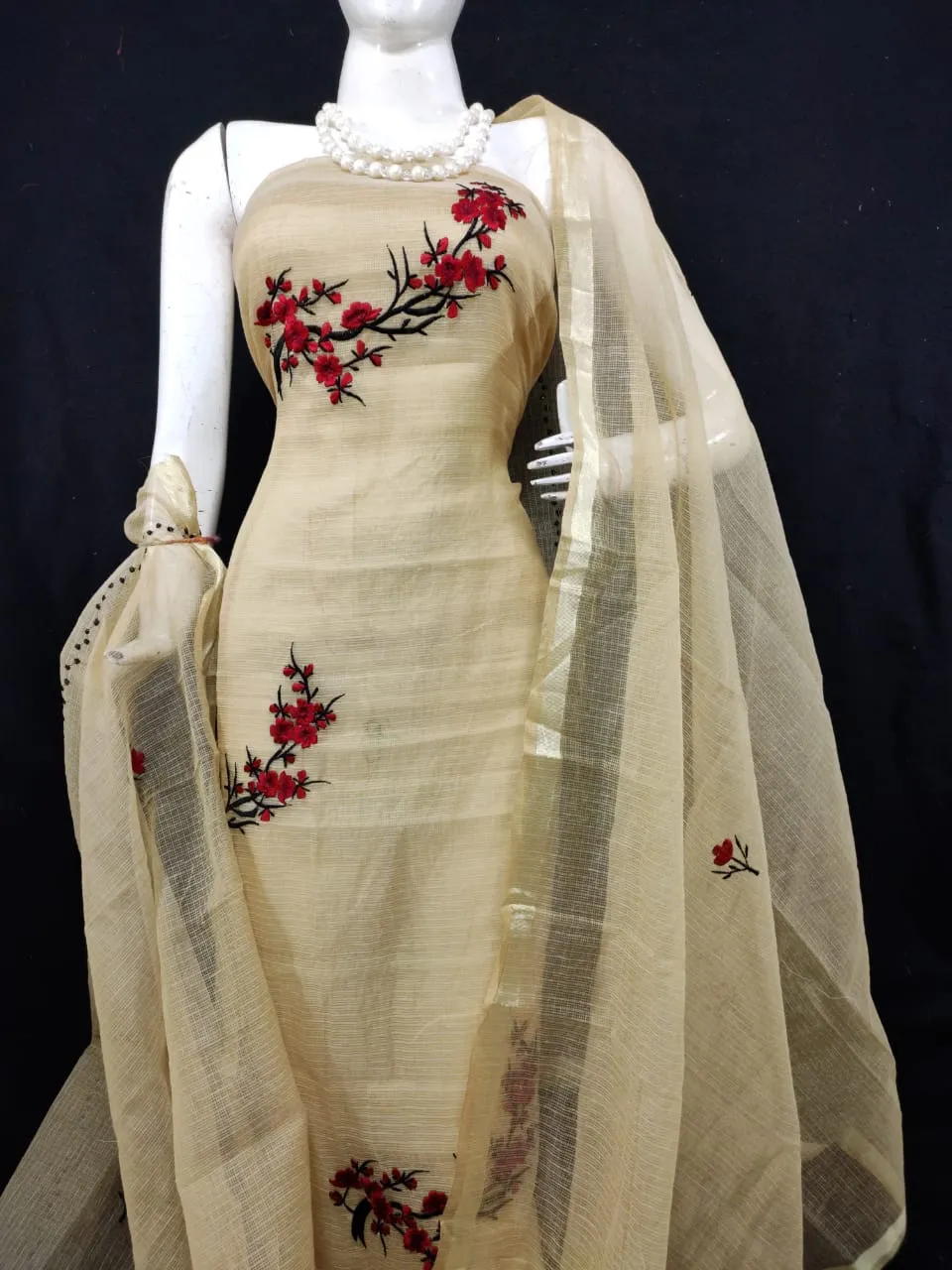 Kota Doriya Embridery Work Suit In Brown