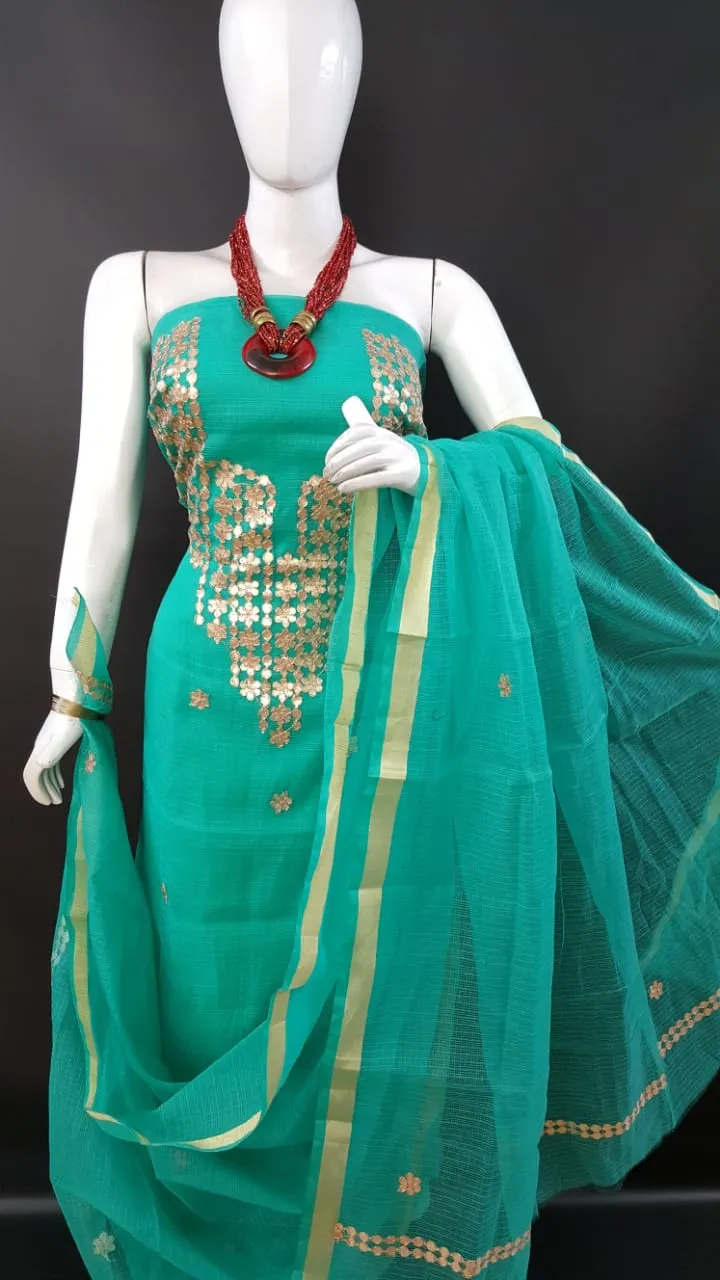 Kota Doriya Embridery Work Suit In Green