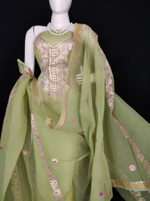 Kota Doriya Embridery Work Suit In Green