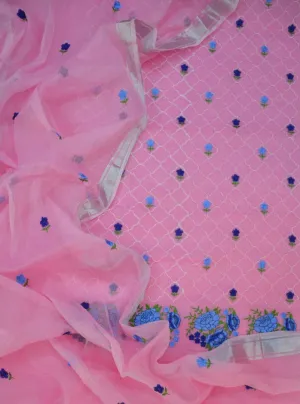 Kota Doriya Embridery Work Suit In Pink