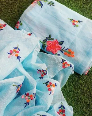 Kota Doriya Embridery Work Suit In Sky Blue