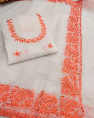 Kota Doriya Embridery Work Suit In White