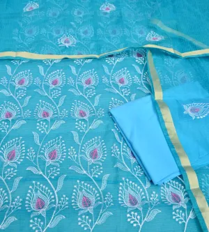 Kota Doriya Embroidery Work Suit In  blue