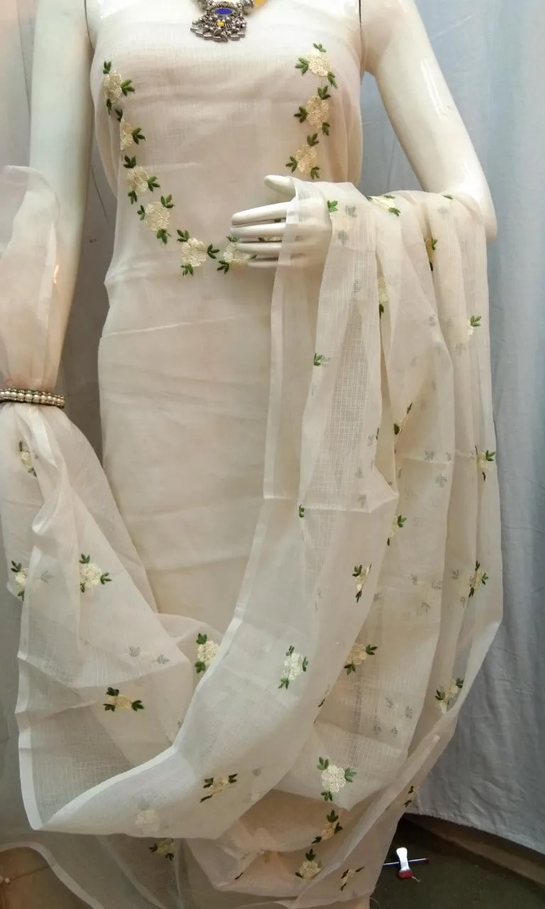 Kota Doriya Embroidery Work Suit In Cream