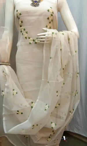 Kota Doriya Embroidery Work Suit In Cream
