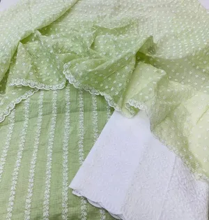Kota Doriya Embroidery Work Suit In  Green