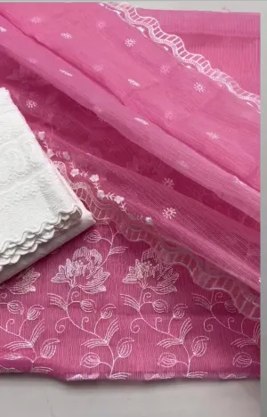 Kota Doriya Embroidery Work Suit In Pink