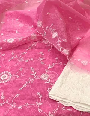 Kota Doriya Embroidery Work Suit In Pink