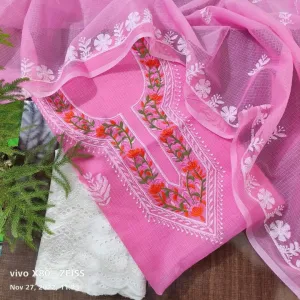 Kota Doriya Embroidery Work Suit In Pink