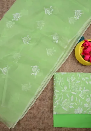 Kota Doriya Embroidery Work Suit In pista green colour