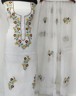 Kota Doriya Embroidery Work Suit In White