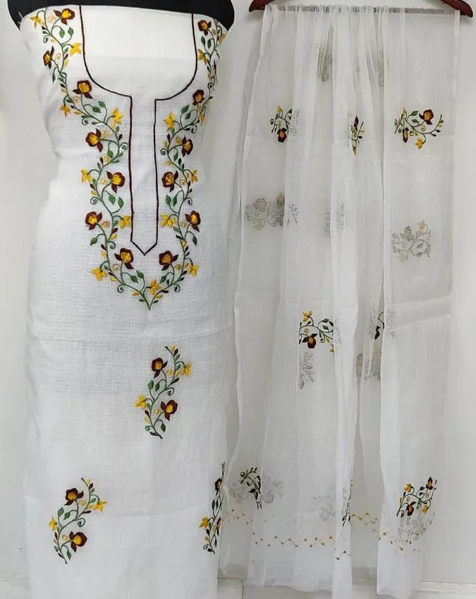 Kota Doriya Embroidery Work Suit In White