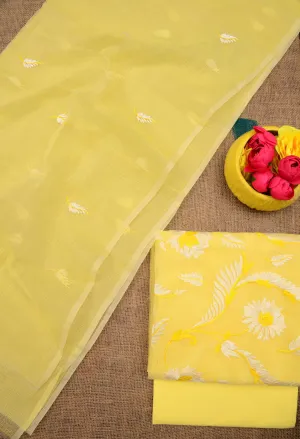 Kota Doriya Embroidery Work Suit In Yellow colour
