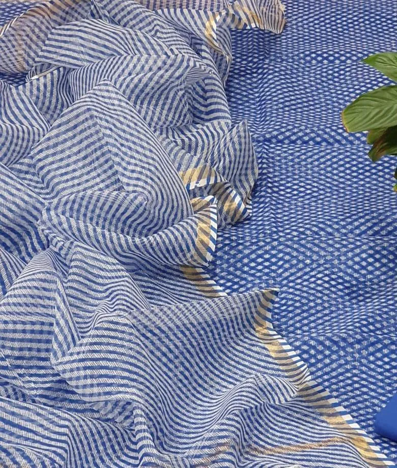Kota Doriya Hand Leheriya Suit In Blue