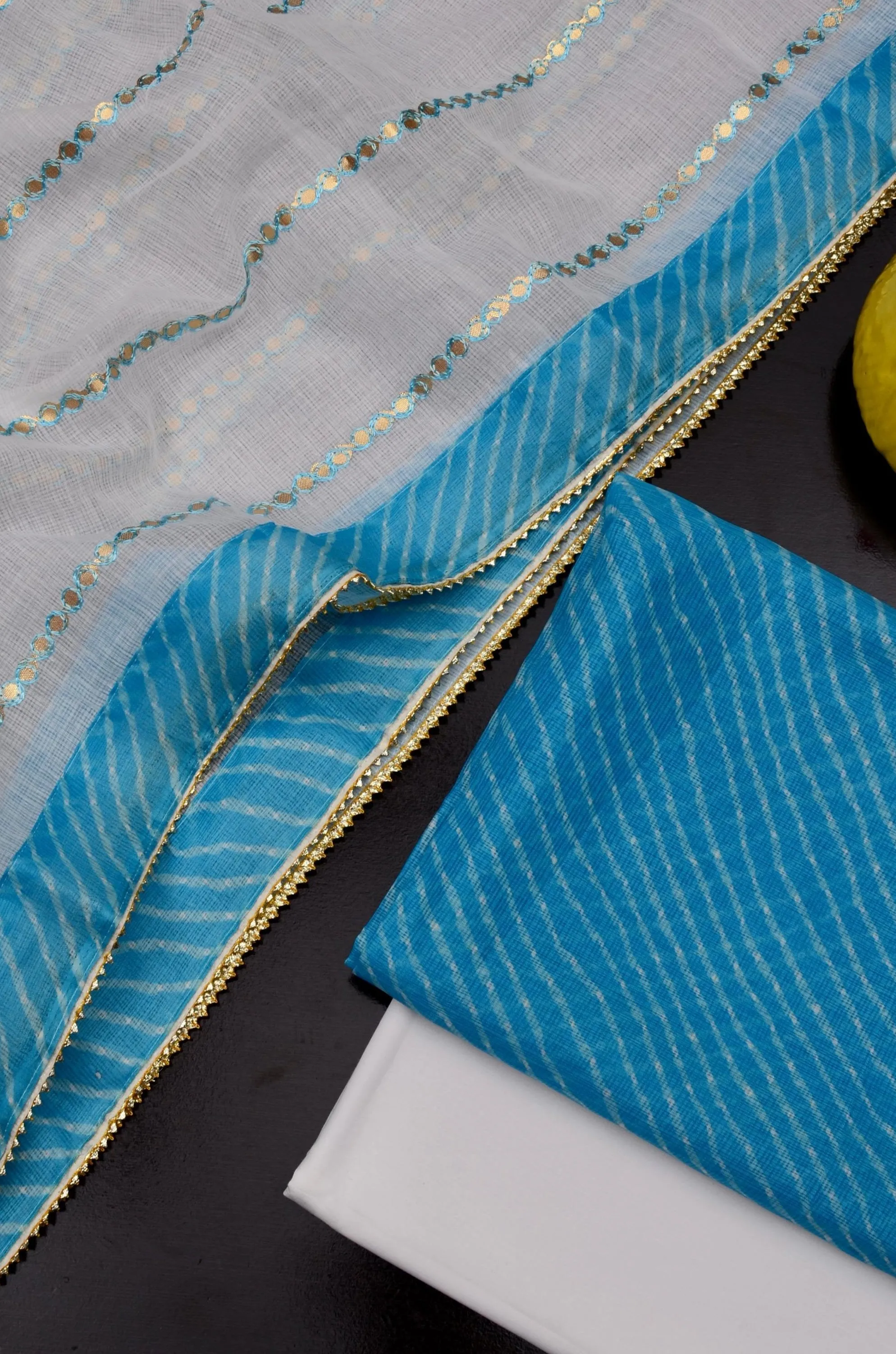 Kota Doriya Semi Silk Gotta Patti Work Suit In Blue