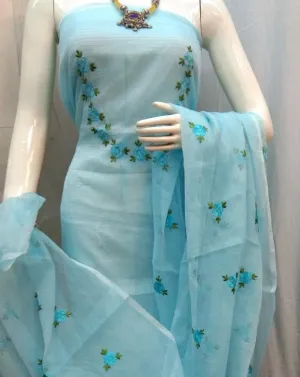 Kota Embridery Work Suit In Blue