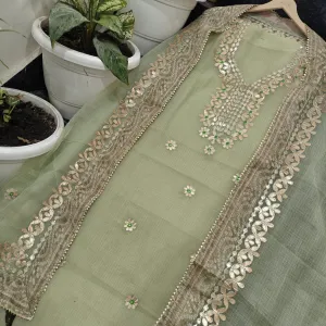 Kota Salwar Suit In Gota Work In Pastel Green