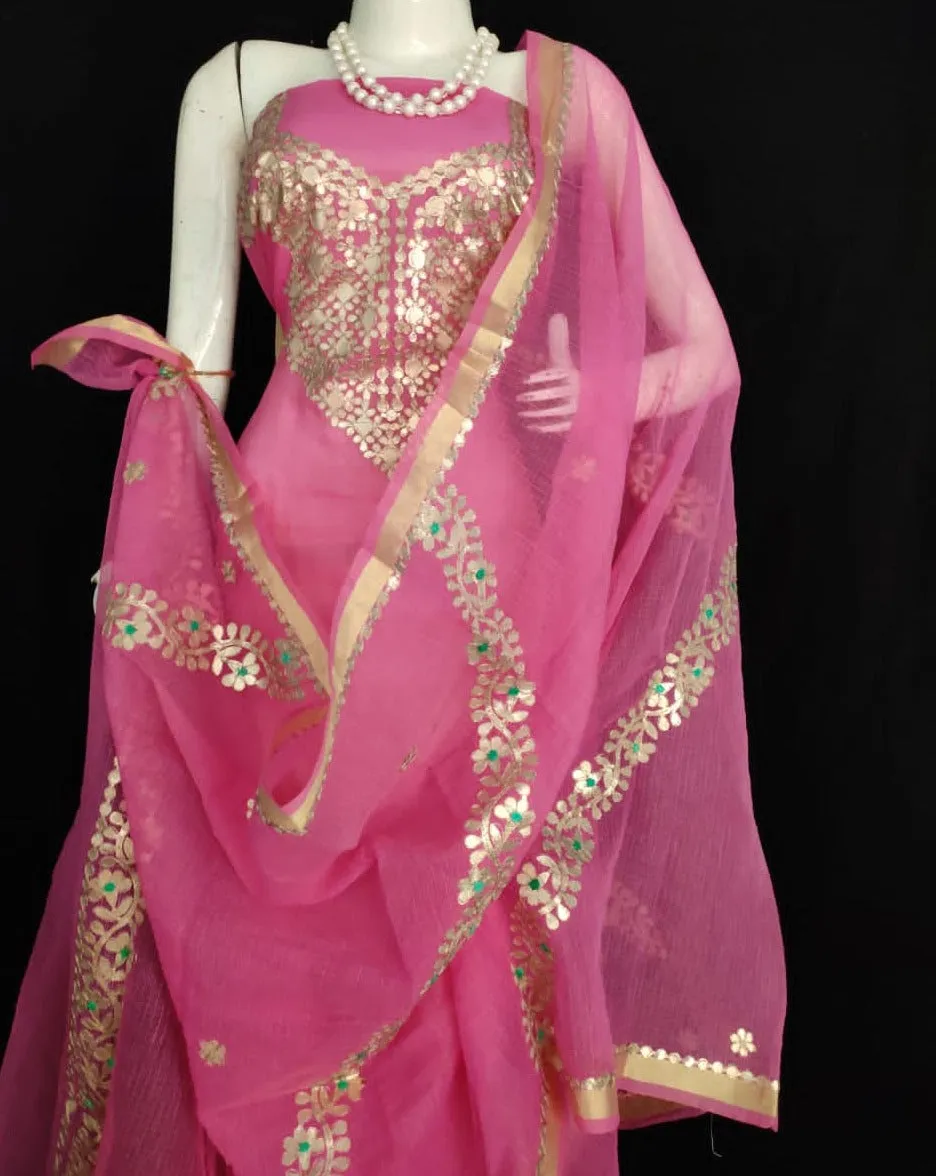 Kota Salwar Suit In Gota Work  In Pink