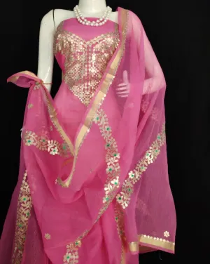 Kota Salwar Suit In Gota Work  In Pink