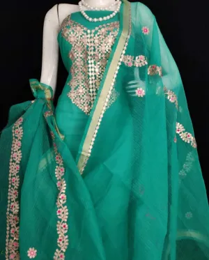Kota Salwar Suit In Gota Work  In Rama Green