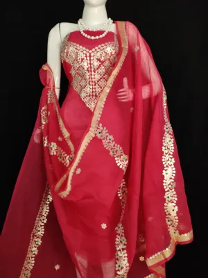 Kota Salwar Suit In Gota Work  In Red