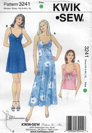 Kwik Sew 3241 Womens Empire Waisted Sundress & Halter Top Out Of Print Sewing Pattern Size XS - XL UNCUT Factory Folded