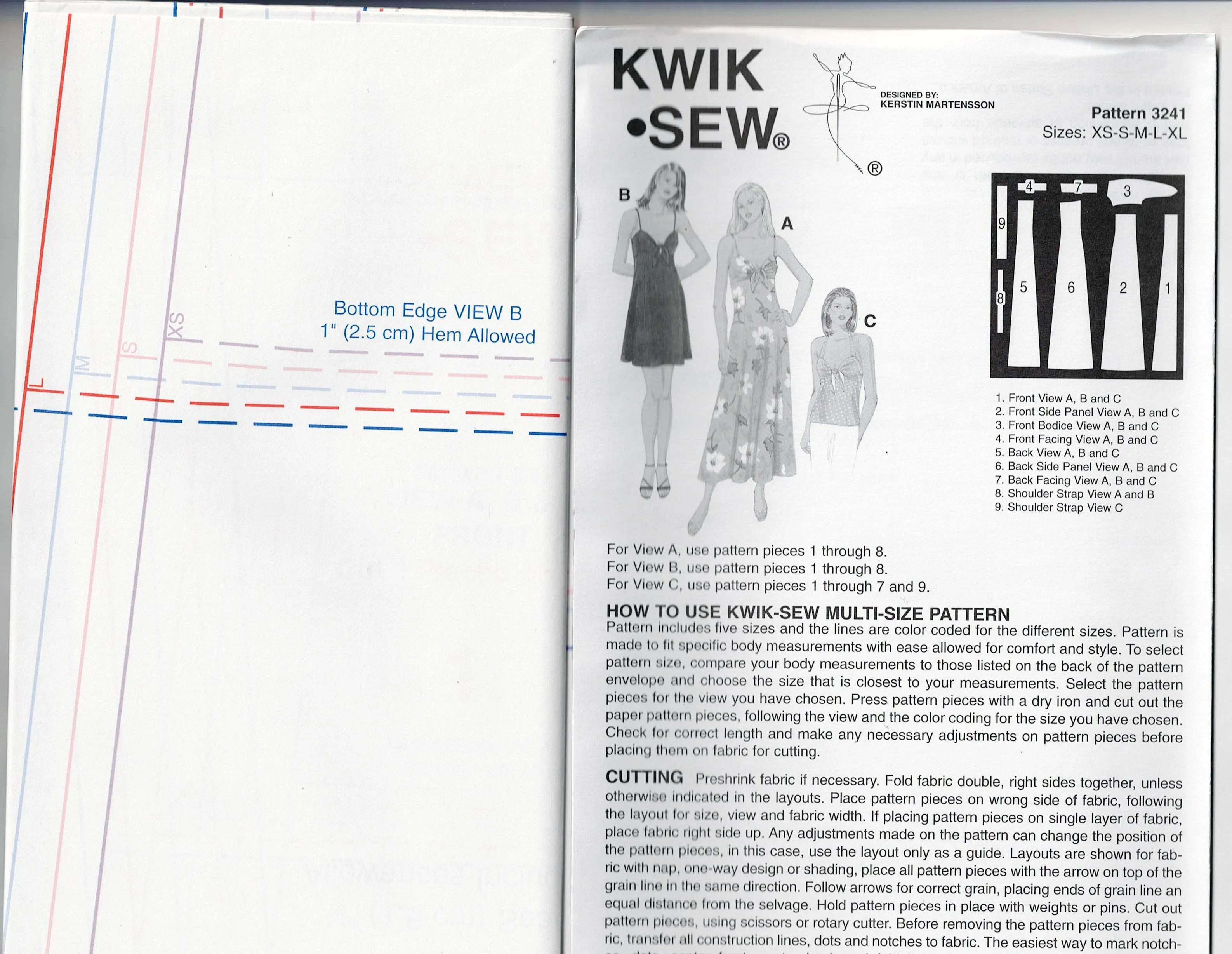 Kwik Sew 3241 Womens Empire Waisted Sundress & Halter Top Out Of Print Sewing Pattern Size XS - XL UNCUT Factory Folded