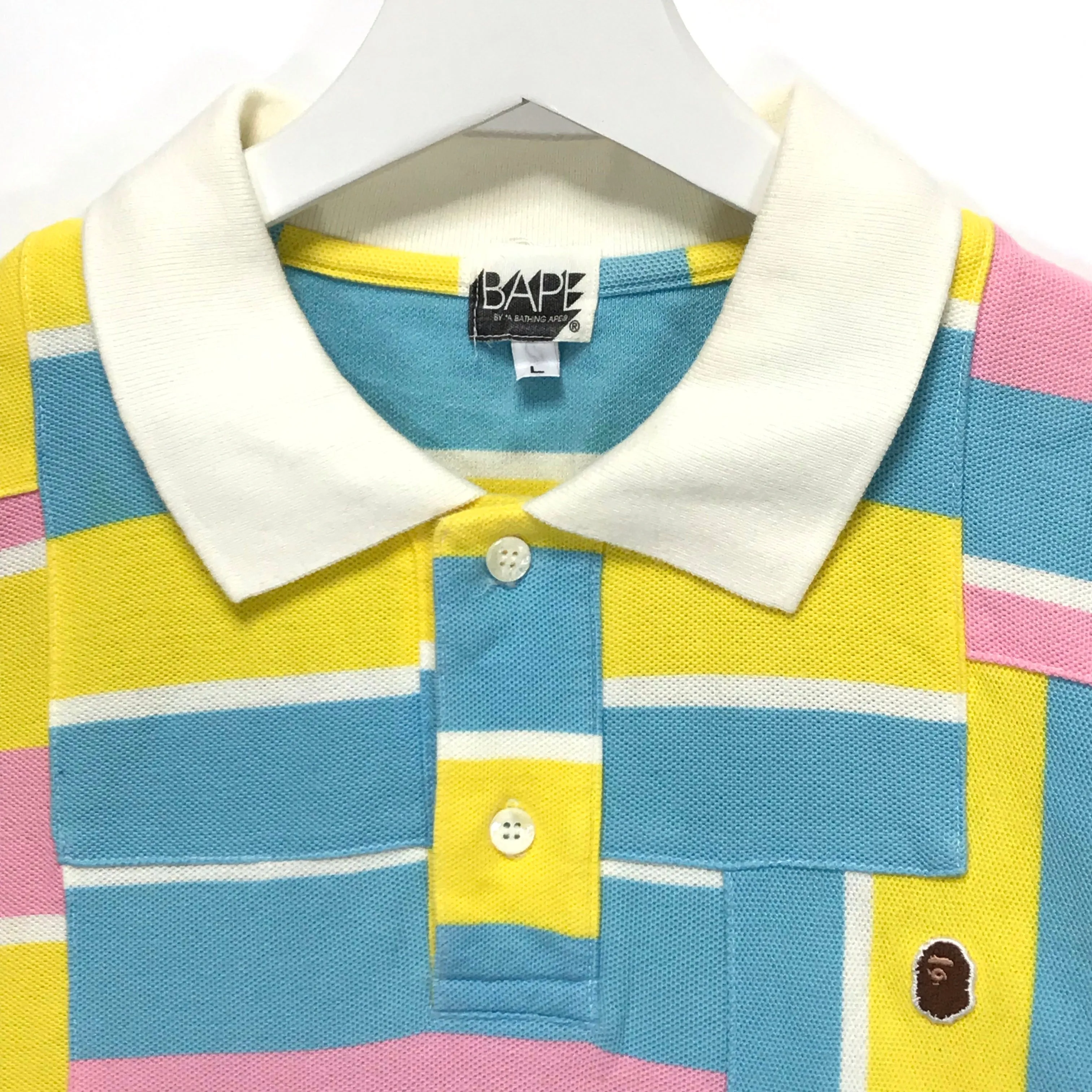 [L] A Bathing Ape Bape Bape Cotton Candy Patchwork Polo Shirt