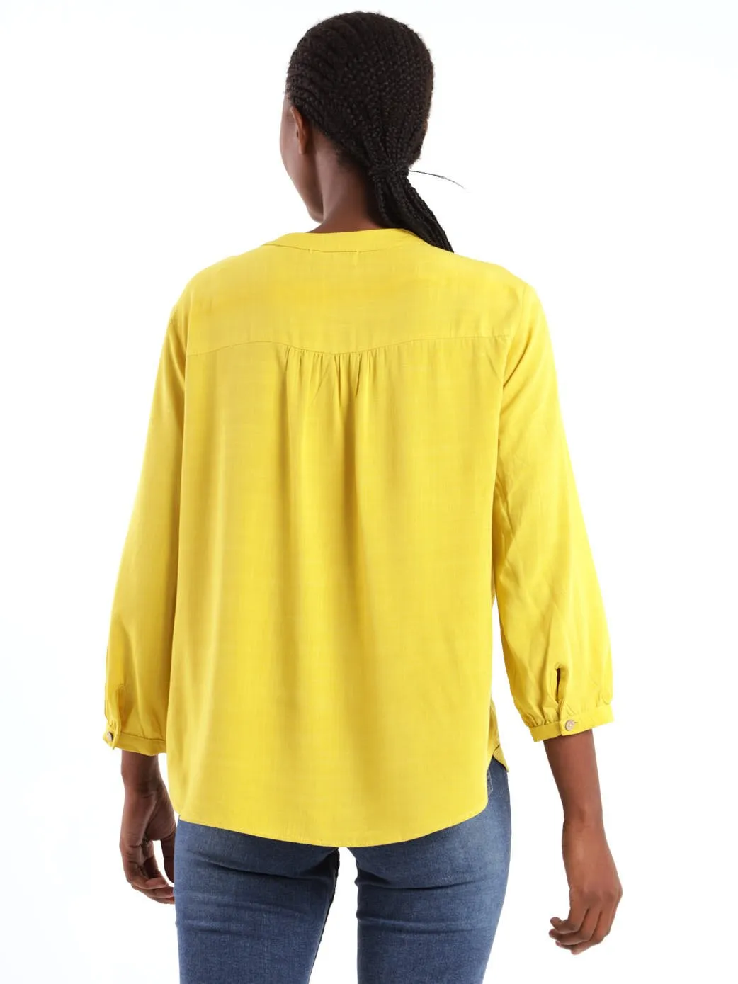 Ladies 3/4 Sleeve Henley Blouse - Chartreuse