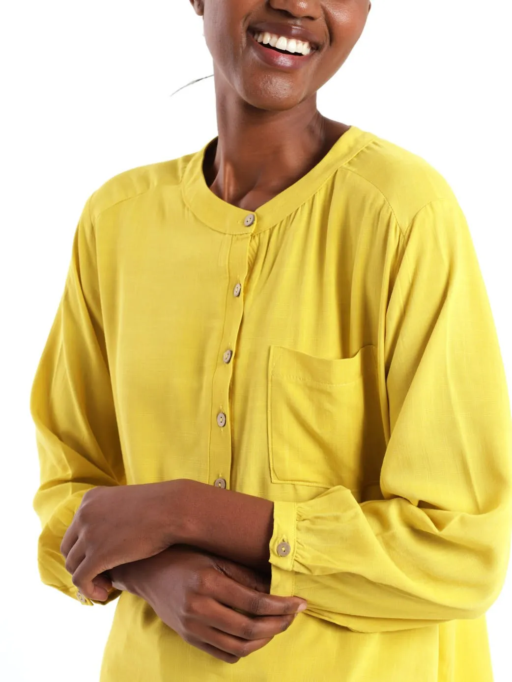 Ladies 3/4 Sleeve Henley Blouse - Chartreuse