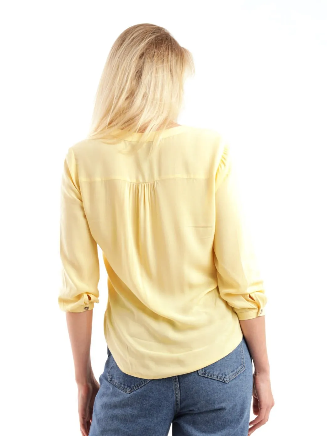 Ladies 3/4 Sleeve Henley Blouse - Light Yellow