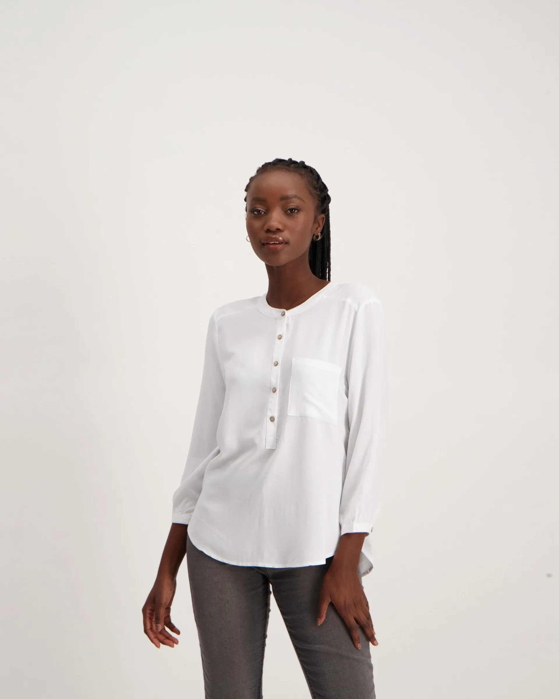 Ladies Henley Blouse - White