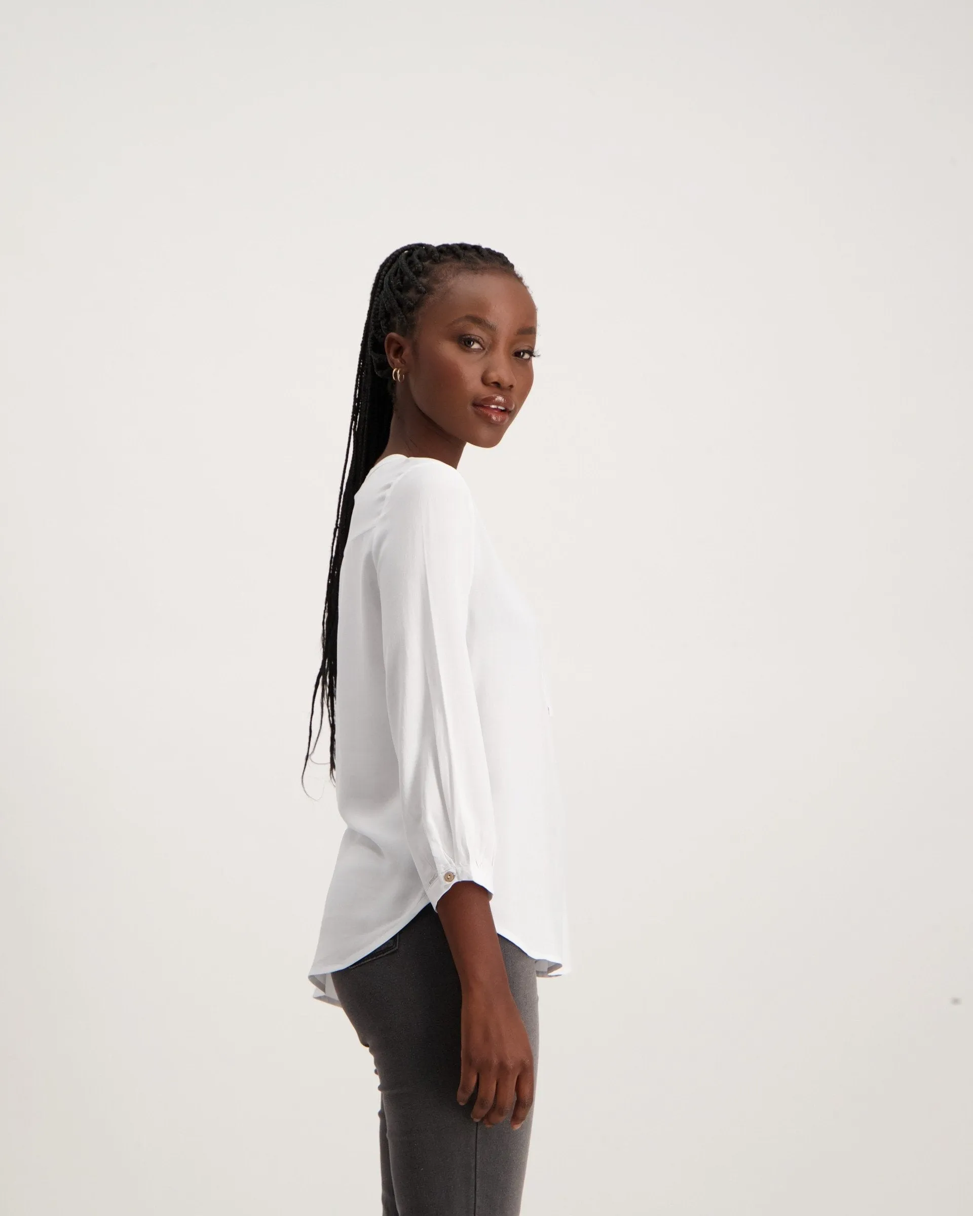 Ladies Henley Blouse - White