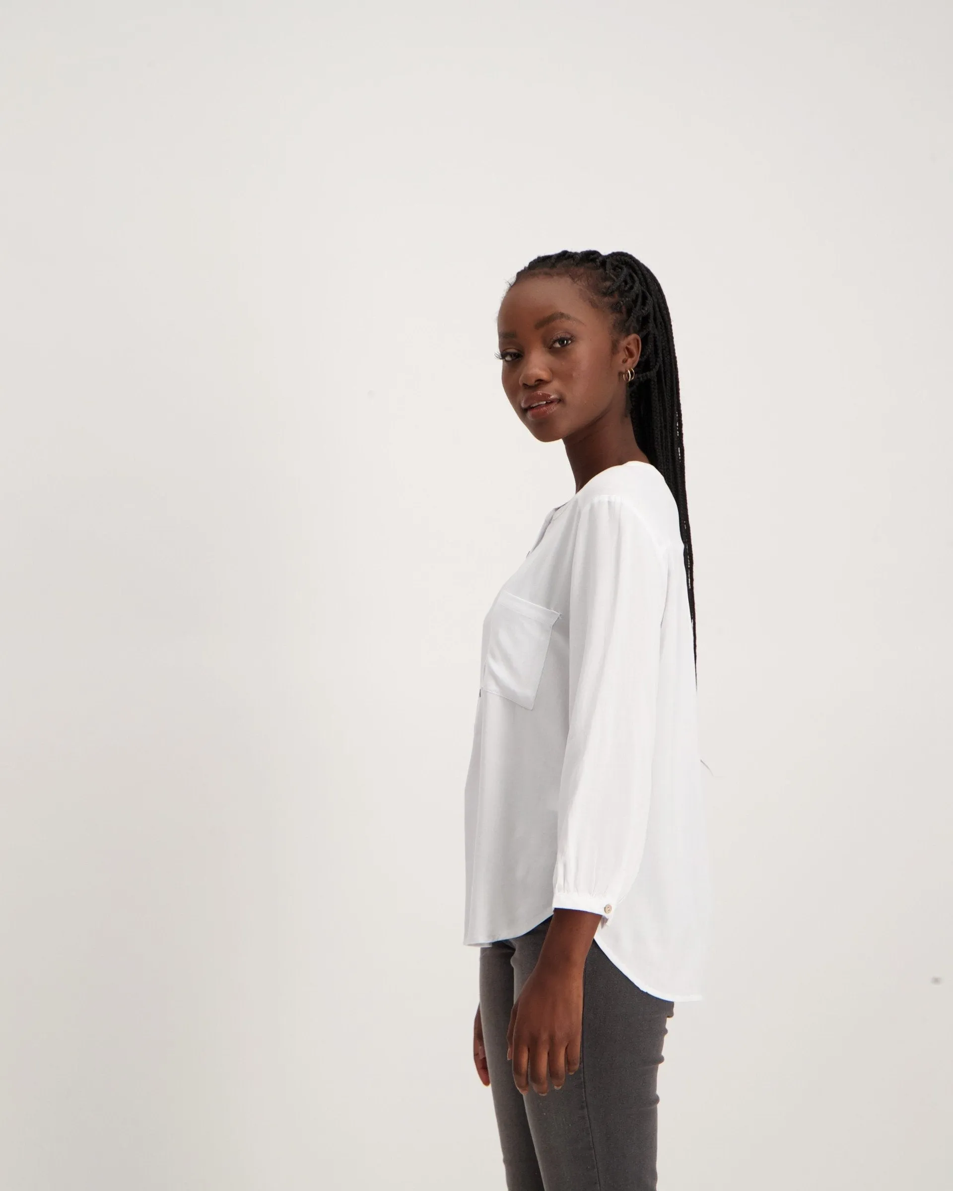 Ladies Henley Blouse - White